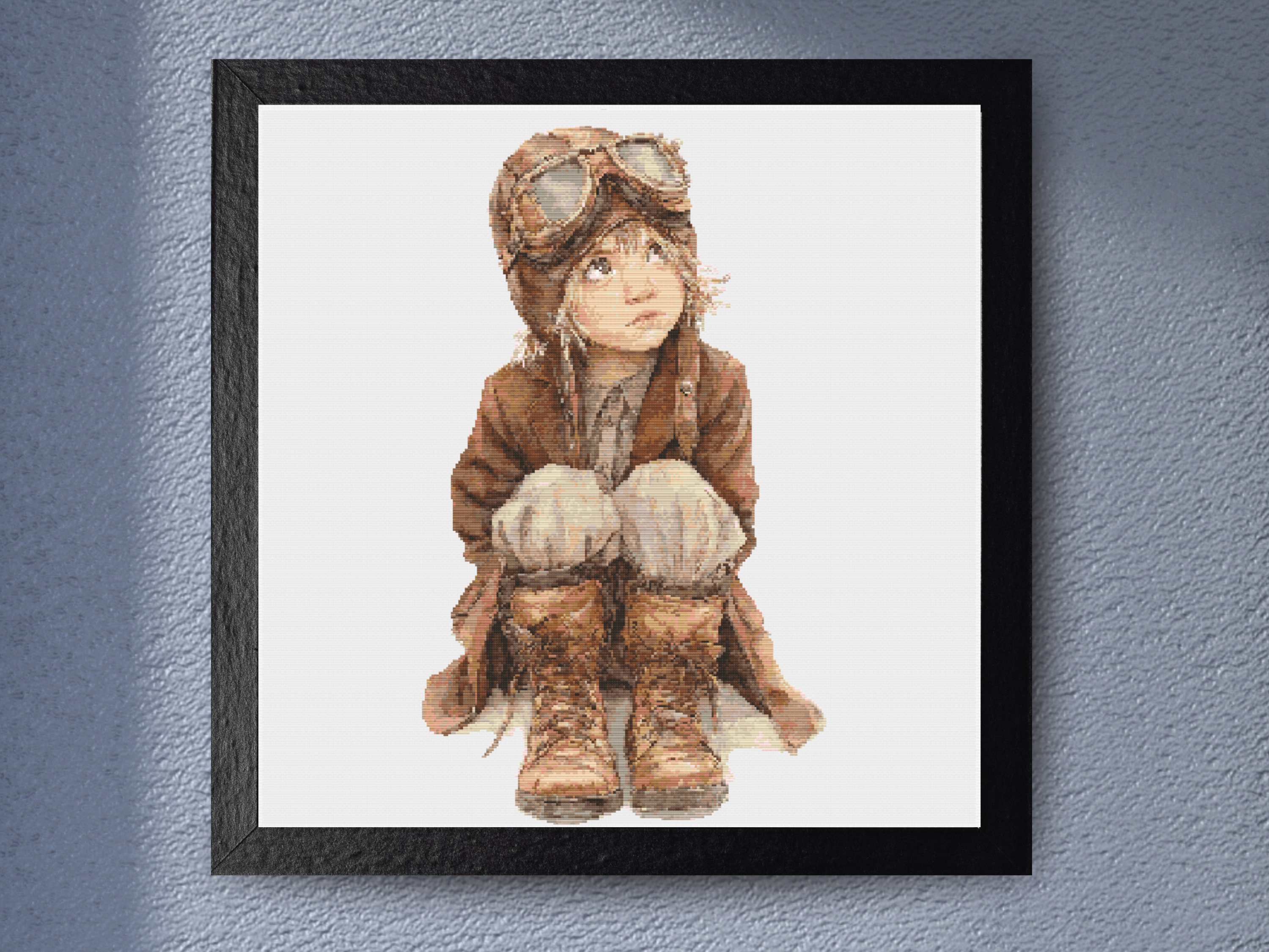 Vintage Aviator Child  with Earthy Tones and Nostalgic Charm 